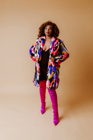 Vibrant Multicolor Faux Fur Coat